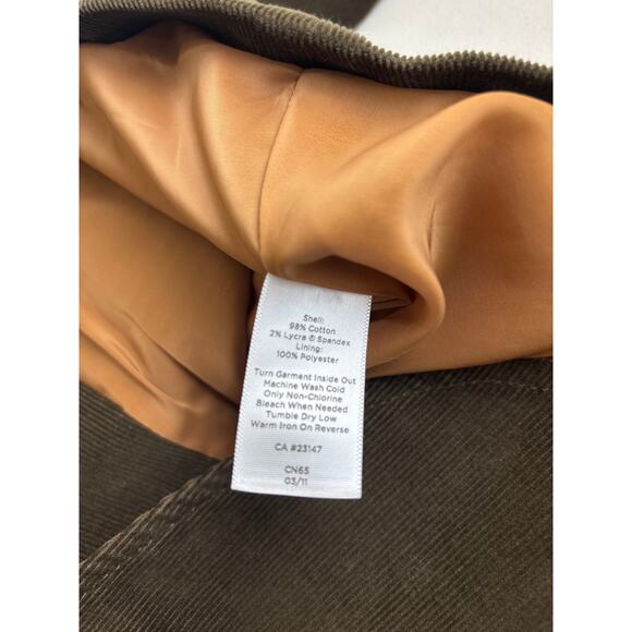 Olive Stretch Corduroy Fitted Blazer Jacket Petite 6P Peplum Back - Picture 12 of 12